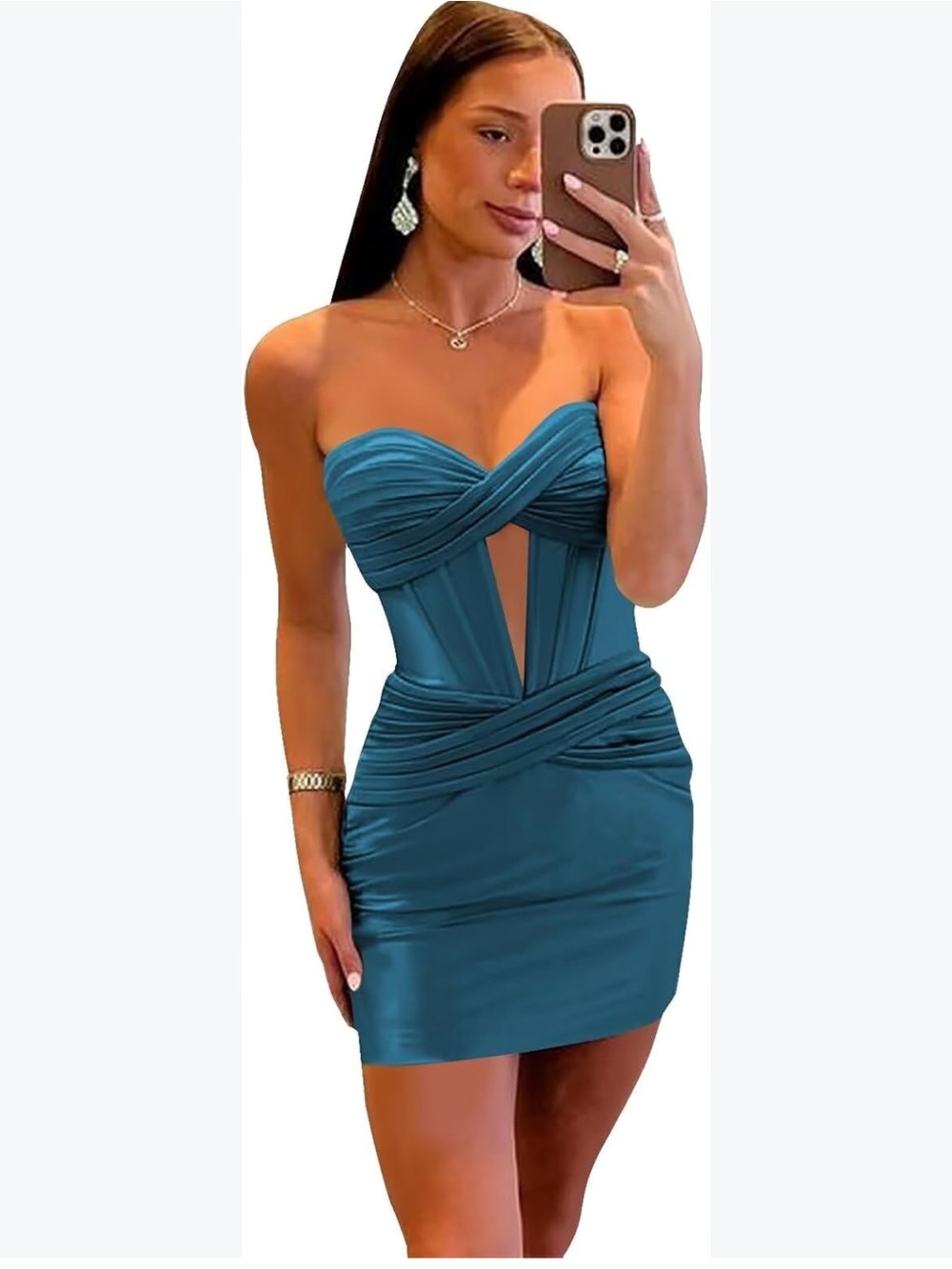 Amazon Strapless Teal Ruched Mini Dress